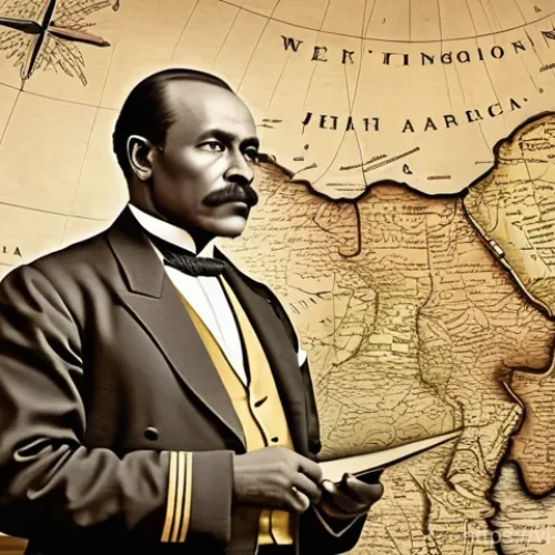 비아프라 전쟁과 영국 개입 - **Colonial Legacy: The Artificial Lines**
    "A wide-angle, slightly sepia-toned historical illustr...