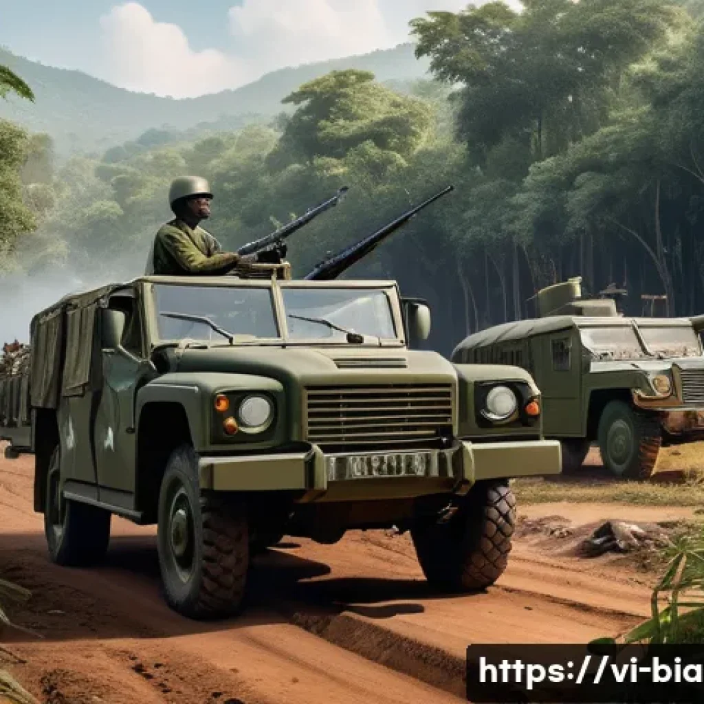 비아프라 전쟁과 소련 개입 - A detailed scene depicting Soviet military advisors in 1960s West Africa, dressed in authentic Sovie...