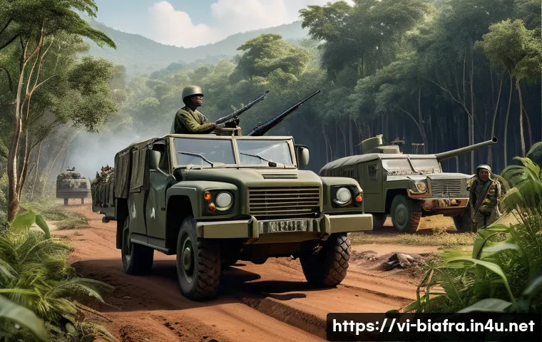 비아프라 전쟁과 소련 개입 - A detailed scene depicting Soviet military advisors in 1960s West Africa, dressed in authentic Sovie...