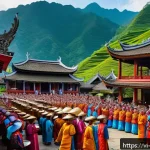 Home 22 비아프라의 종교 분포 - A vibrant traditional temple festival in Biaphra featuring a large crowd of people dressed in colorf...