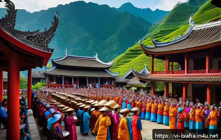 비아프라의 종교 분포 - A vibrant traditional temple festival in Biaphra featuring a large crowd of people dressed in colorf...