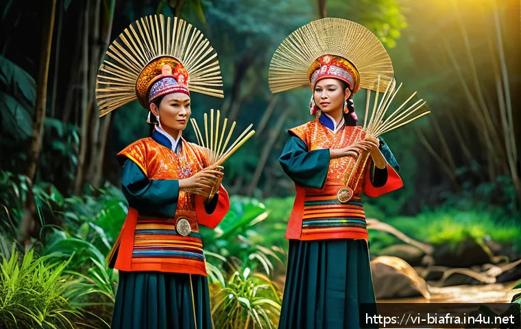 비아프라 전통 음악 - A vibrant traditional Biapha musical performance in the Central Highlands of Vietnam, featuring musi...