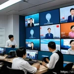 Home 18 비아프라 전쟁과 미디어 검열 - A detailed scene depicting a diverse group of Vietnamese journalists and independent media workers i...