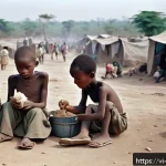 Home 23 비아프라 독립운동과 국제 인권 단체 - A detailed scene depicting humanitarian crisis during the Biafra war: emaciated children wearing min...