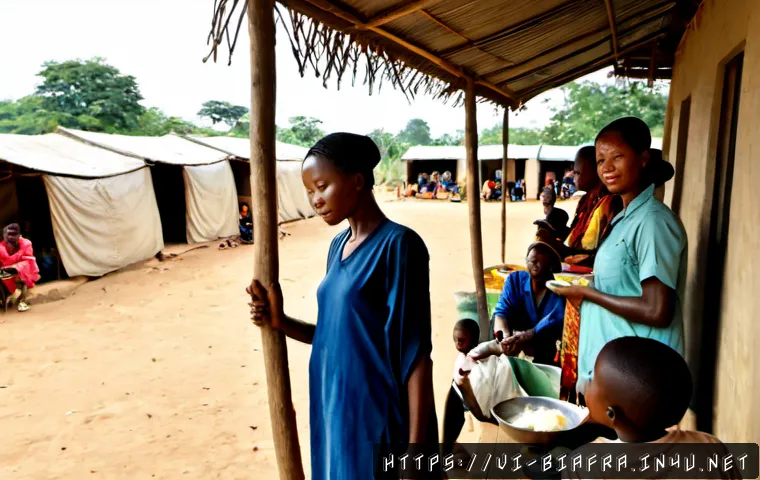 Home 17 비아프라 난민 위기 - Photorealistic documentary-style scene of a Biafran refugee crisis relief camp in southeastern Niger...
