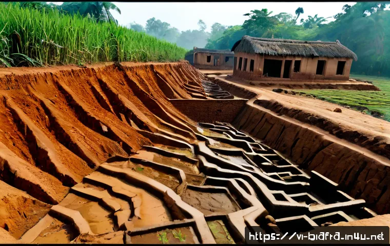 비아프라 전쟁의 환경적 영향 - Photorealistic aftermath of the Biafran War in southeastern Nigeria, abandoned rural farmland with d...