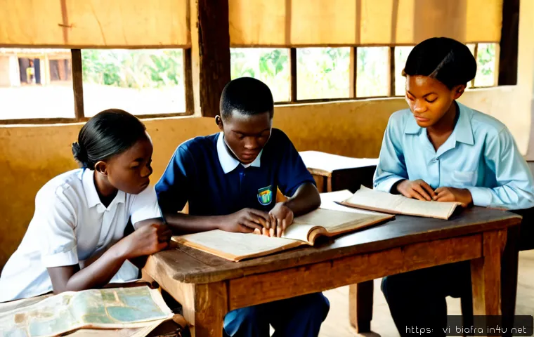 비아프라 독립운동과 청년 세대 - Photorealistic documentary-style scene of young Igbo university students in southeastern Nigeria gat...